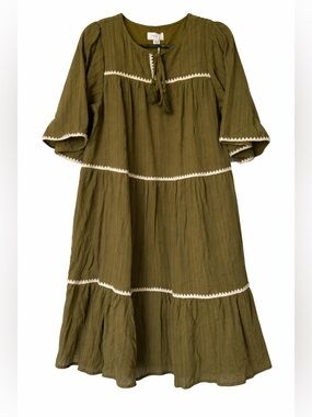 Anniewear NWT 100% Cotton Ric Rac Green Tiered Midi Dress- XL